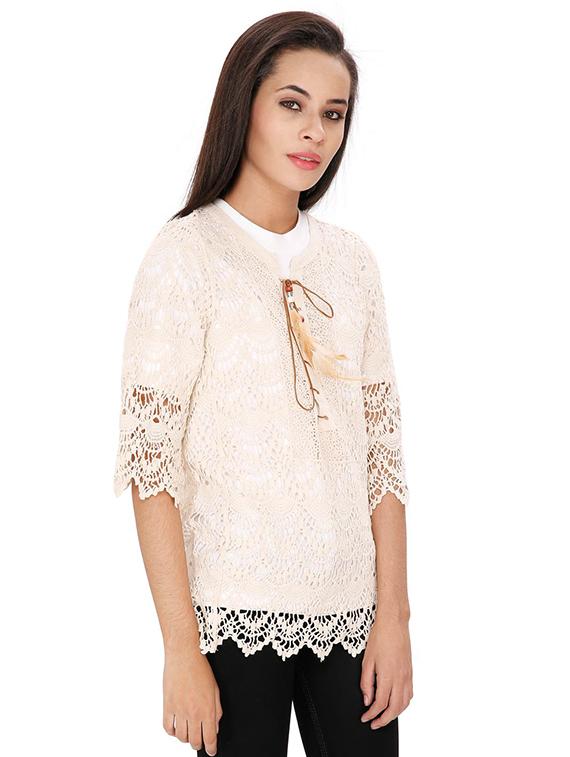 lace up detail crochet top - 15916515 - Zoom Image - 2
