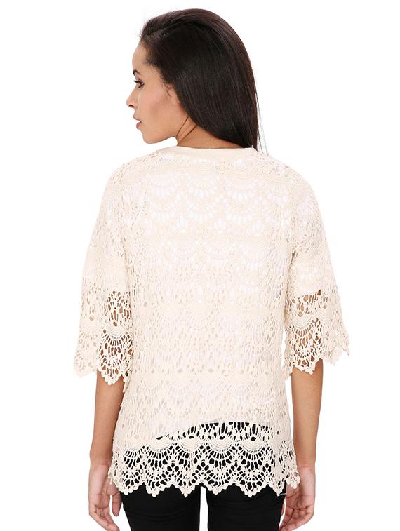 lace up detail crochet top - 15916515 - Zoom Image - 3