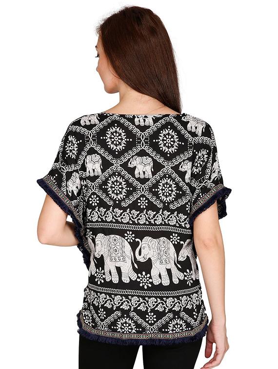 fringed edge v-neck top - 15916518 - Zoom Image - 3
