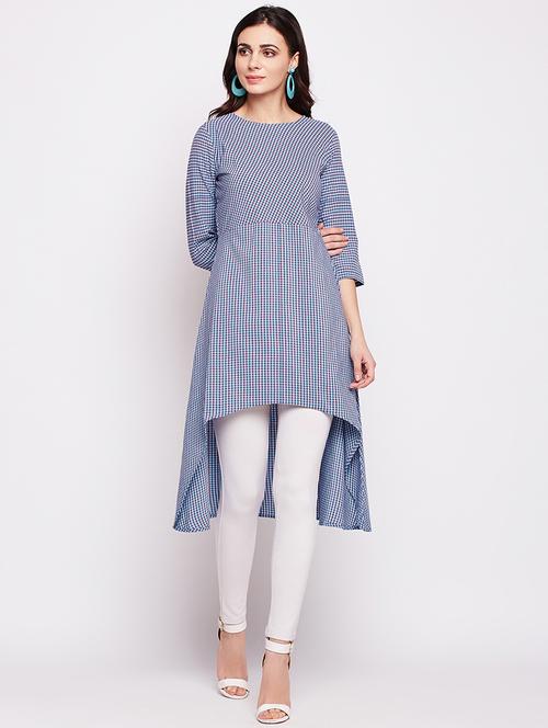 high low checkered kurta - 15916546 - Standard Image - 1