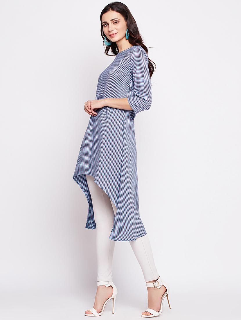 high low checkered kurta - 15916546 - Zoom Image - 2