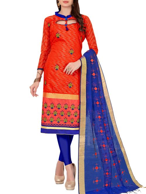 embroidered unstitched churidaar suit - 15916666 - Standard Image - 1