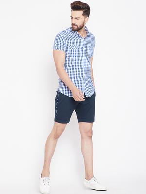 navy blue cotton blend shorts - 15916822 - Standard Image - 4