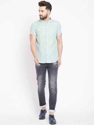blue cotton linen casual shirt - 15916826 - Standard Image - 4