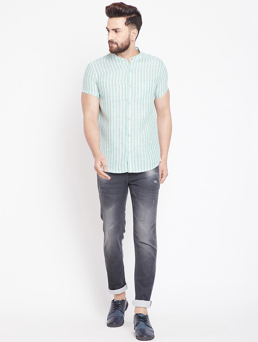 blue cotton linen casual shirt - 15916826 - Zoom Image - 4