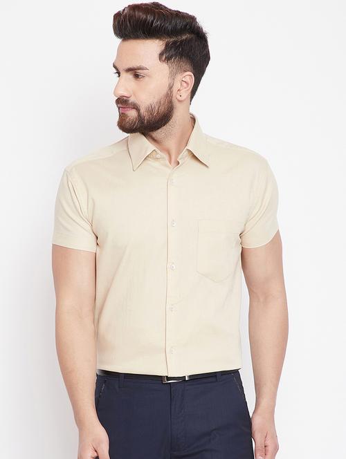 beige solid formal shirt - 15916858 - Standard Image - 1