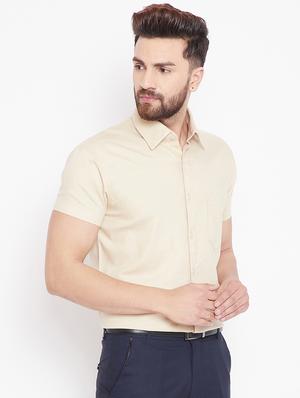 beige solid formal shirt - 15916858 - Standard Image - 2