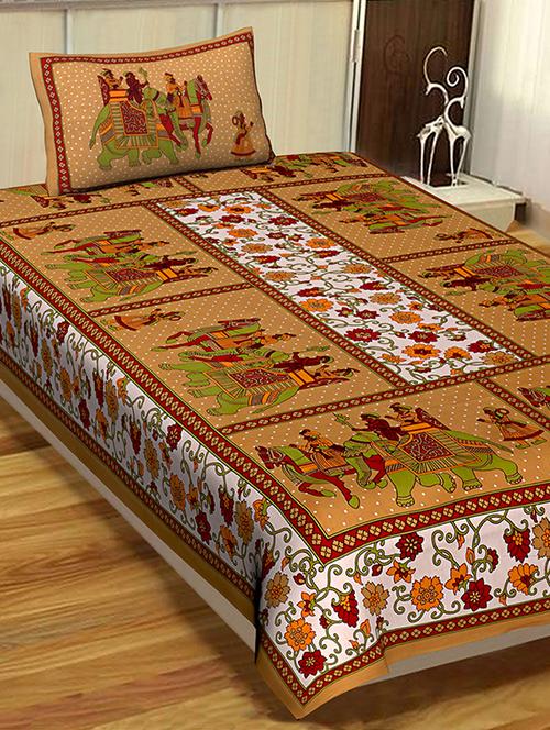 144 tc cotton single bedsheet with 1 pillow cover - 15917894 - Standard Image - 1