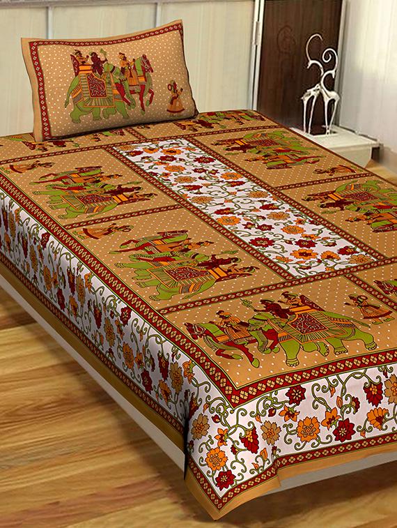 144 tc cotton single bedsheet with 1 pillow cover - 15917894 - Zoom Image - 1