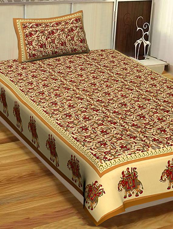 144 tc cotton single bedsheet with 1 pillow cover - 15917899 - Zoom Image - 1