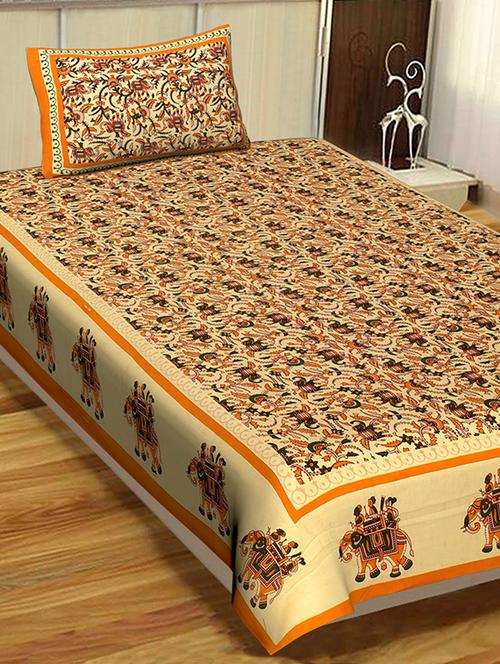 144 tc cotton single bedsheet with 1 pillow cover - 15917901 - Standard Image - 1