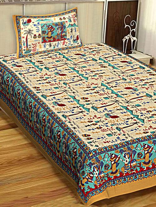 144 tc cotton single bedsheet with 1 pillow cover - 15917904 - Standard Image - 1
