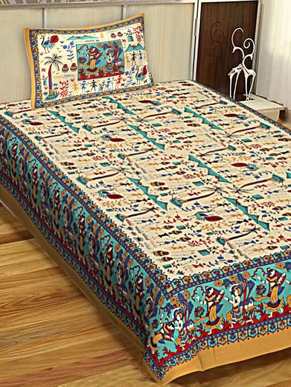144 tc cotton single bedsheet with 1 pillow cover - 15917904 - Zoom Image - 1