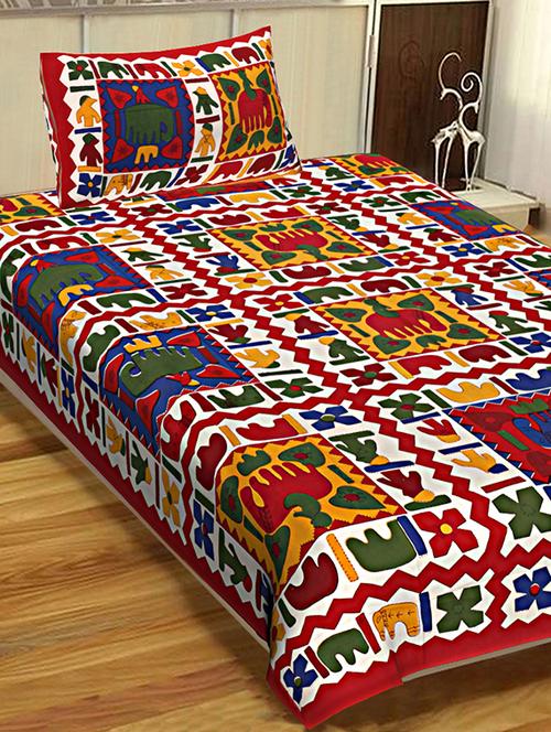 144 tc cotton single bedsheet with 1 pillow cover - 15917908 - Standard Image - 1