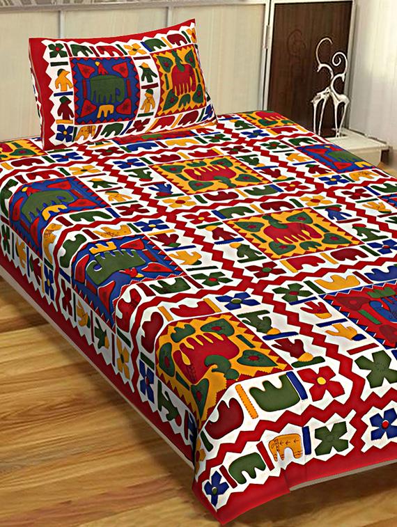 144 tc cotton single bedsheet with 1 pillow cover - 15917908 - Zoom Image - 1
