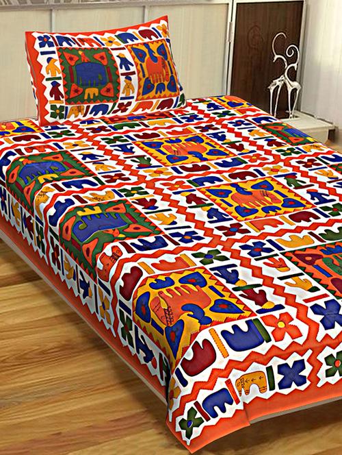 144 tc cotton single bedsheet with 1 pillow cover - 15917910 - Standard Image - 1