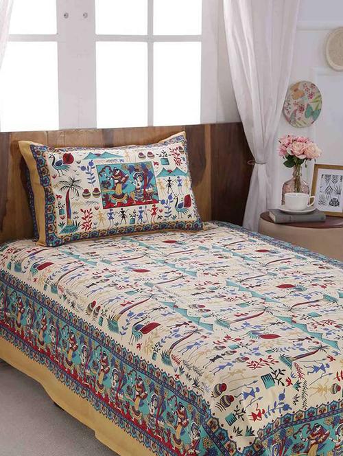 144 tc cotton single bedsheet with 1 pillow cover - 15917918 - Standard Image - 1