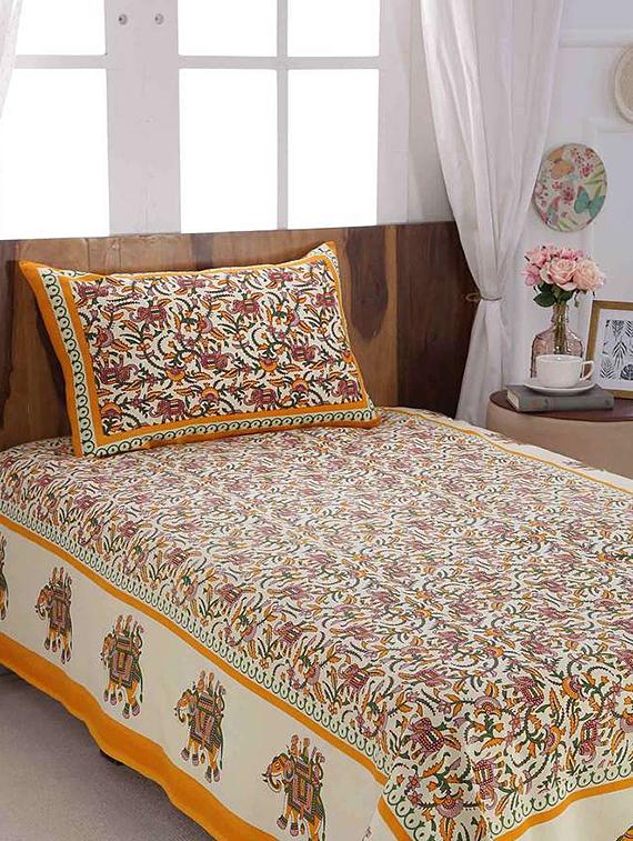 144 tc cotton single bedsheet with 1 pillow cover - 15917920 - Zoom Image - 1