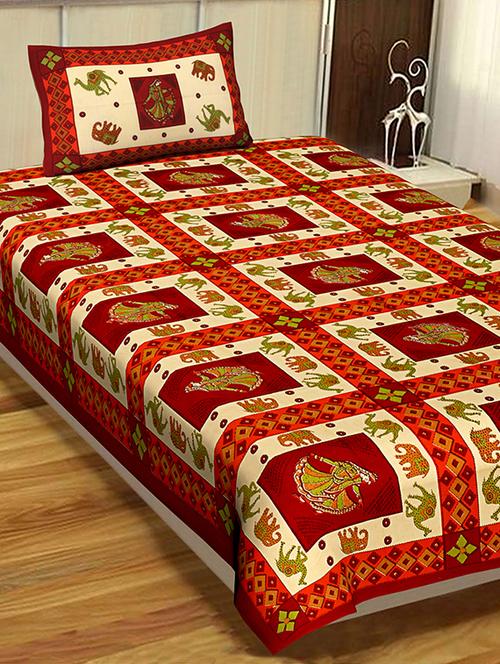 144 tc cotton single bedsheet with 1 pillow cover - 15917946 - Standard Image - 1