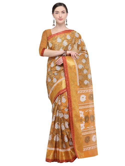 paisley zari motif mustard banarasi saree with blouse - 15917999 - Standard Image - 1
