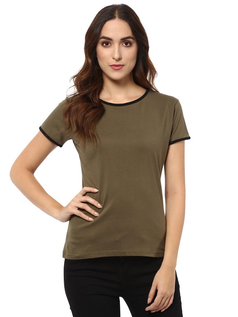 contrast binding short sleeved tee - 15918676 - Zoom Image - 1