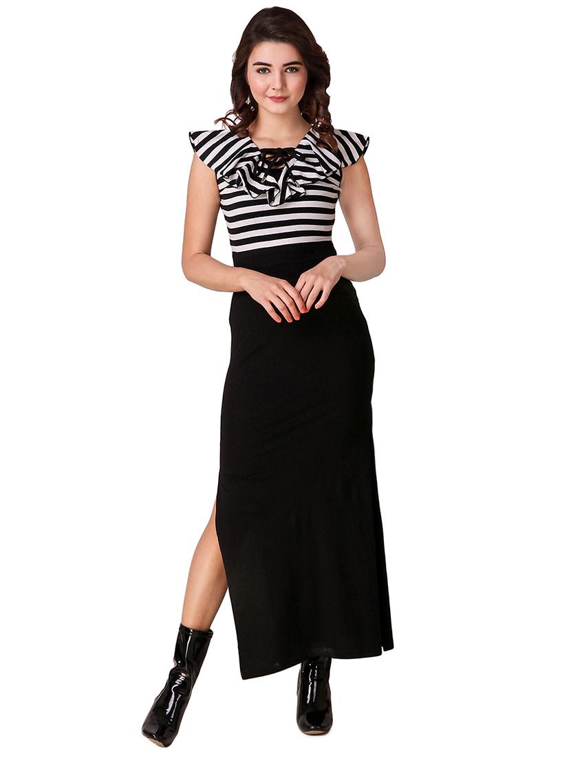 ruffled striped high slit dress - 15918908 - Zoom Image - 1