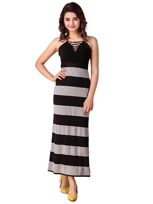 criss cross detail striped high slit dress - 15918911 - Standard Image - 1