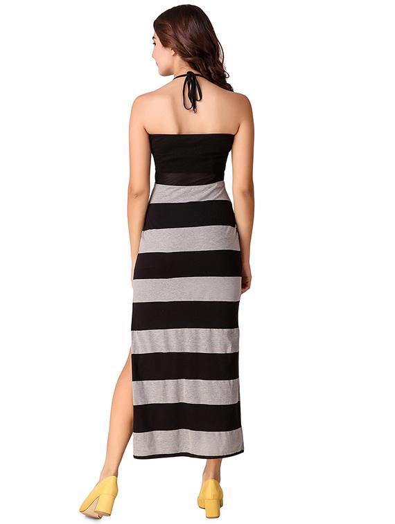 criss cross detail striped high slit dress - 15918911 - Zoom Image - 3
