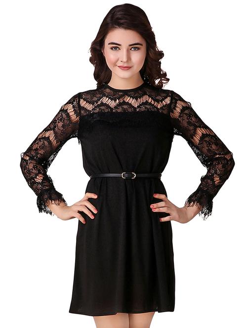 lace paneled a-line dress - 15918919 - Standard Image - 1