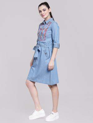 tie up front embroidered dress - 15919041 - Standard Image - 2