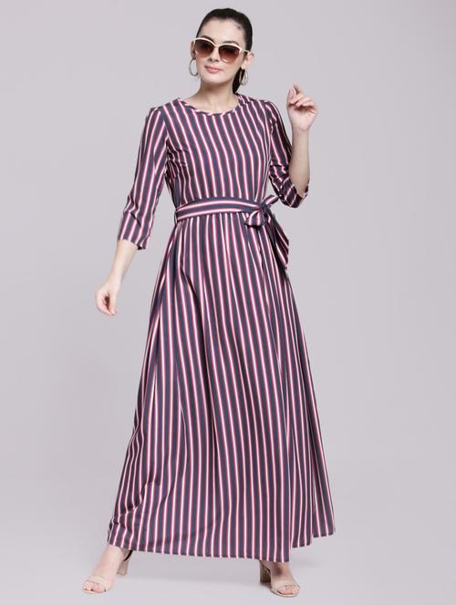 tie up waist striped maxi dress - 15919055 - Standard Image - 1
