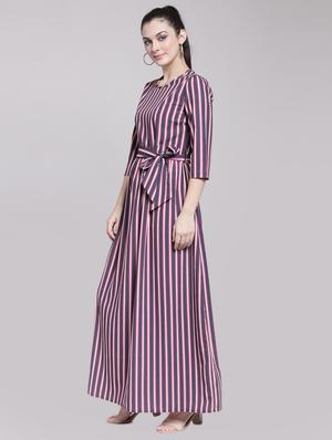 tie up waist striped maxi dress - 15919055 - Standard Image - 2