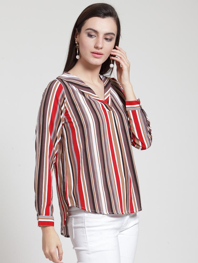 v-neck striped high low top - 15919089 - Zoom Image - 2