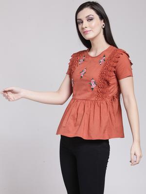lace detail embroidered top - 15919099 - Standard Image - 2
