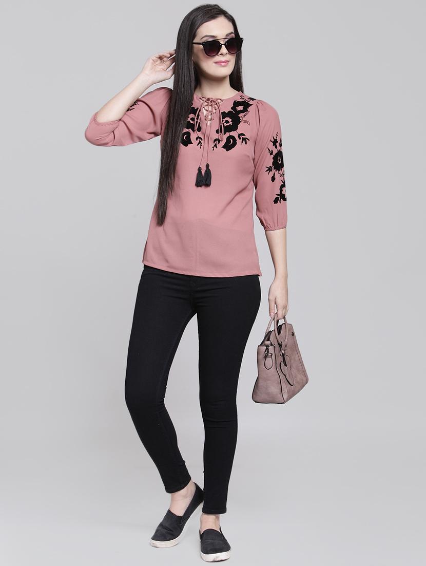 lace up neck floral top - 15919111 - Zoom Image - 4