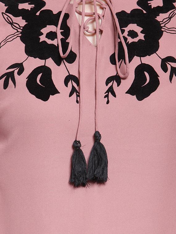 lace up neck floral top - 15919111 - Zoom Image - 5