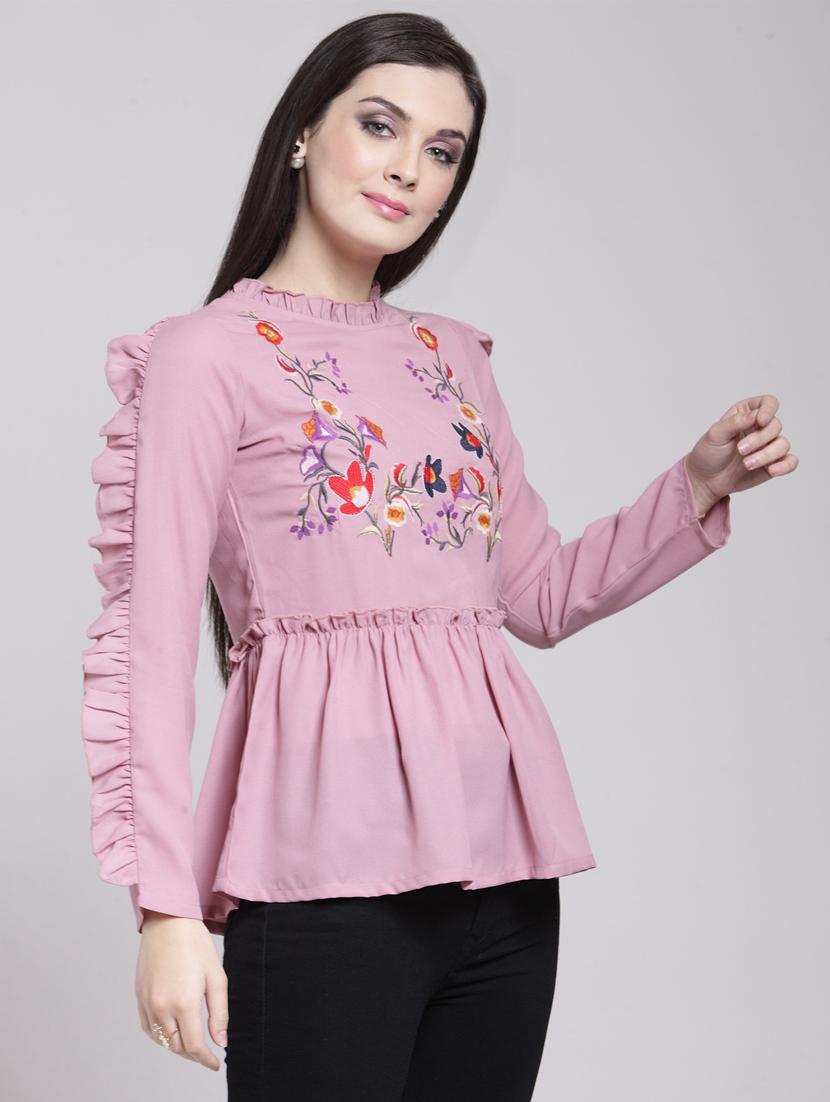ruffle detail embroidered top - 15919114 - Zoom Image - 2