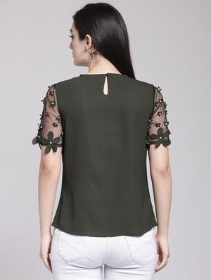sheer paneled floral applique top - 15919117 - Standard Image - 3