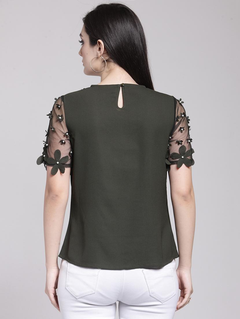 sheer paneled floral applique top - 15919117 - Zoom Image - 3
