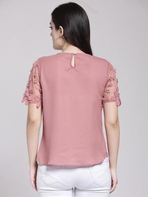 sheer paneled floral applique top - 15919118 - Standard Image - 3