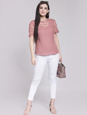 sheer paneled floral applique top - 15919118 - Standard Image - 4