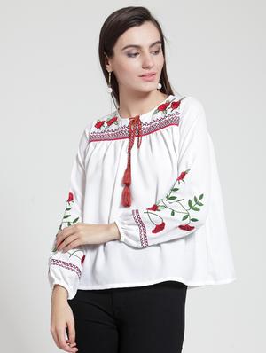 tie up neck embroidered peasant top - 15919120 - Standard Image - 2