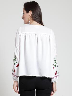 tie up neck embroidered peasant top - 15919120 - Standard Image - 3