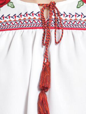 tie up neck embroidered peasant top - 15919120 - Standard Image - 5