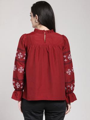 lace trim criss cross embroidered top - 15919127 - Standard Image - 3