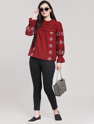 lace trim criss cross embroidered top - 15919127 - Standard Image - 4
