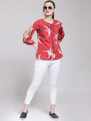 lace detail slit sleeved top - 15919132 - Standard Image - 4