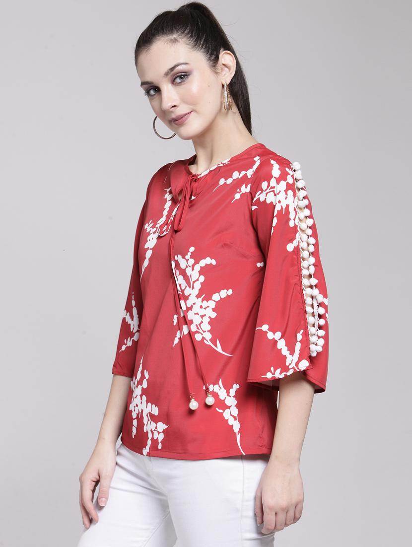 lace detail slit sleeved top - 15919132 - Zoom Image - 2