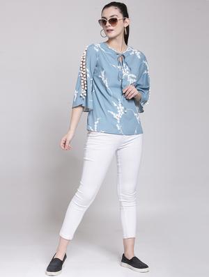 lace detail slit sleeved top - 15919133 - Standard Image - 4