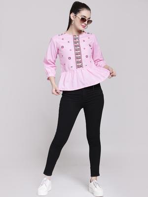 striped embroidered button detail top - 15919134 - Standard Image - 4